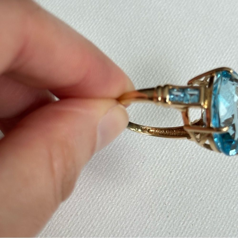 14K Gold Sky Blue Topaz Cocktail Ring Statement Jewelry - Picture 3 of 8